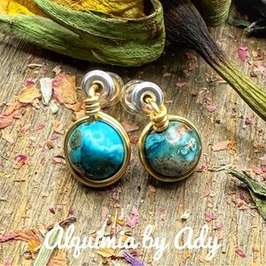 Gold halo turquoise stud earrings